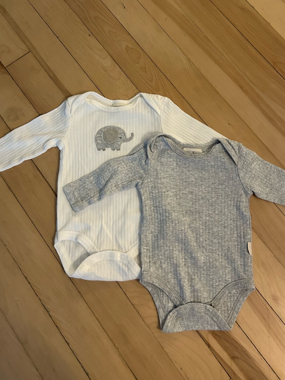 Rabbit + Bear Organic - Long-Sleeve Ribbed Baby Bodysuits - Size 0-3M